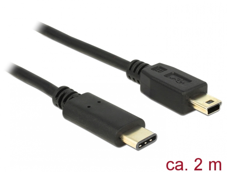 Imagine Cablu mini USB 2.0 la USB-C T-T 2m Negru, Delock 83336